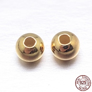 Round 925 Sterling Silver Spacer Beads, Real 18K Gold Plated, 3.5mm, Hole: 1.5mm, about 256pcs/20g(STER-M103-04-3.5mm-G)