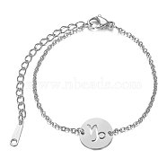 201 Stainless Steel Link Bracelets, with Cable Chains and Lobster Claw Clasps, Flat Round with Constellation, Capricorn, 6 inch~6-3/4 inch(15~17.5cm), 1.5mm(STAS-T040-JN009-10)