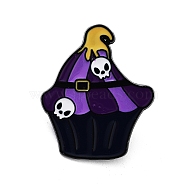 Halloween Cupcake Black Aolly Brooches, Enamel Pins, Skull, 32.5x26.5x1.5mm(JEWB-U002-03B)