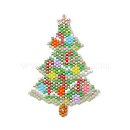 Handmade MIYUKI Japanese Seed Loom Pattern Seed Beads, Christmas Tree Pendants, Colorful, 57x38x1.7mm, Hole: 0.5mm(PALLOY-MZ00111)
