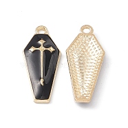 Alloy Enamel Pendants, Coffin with Cross Charm, Golden, Black, 26x11.5x3mm, Hole: 1.8mm(ENAM-H039-10G-B)