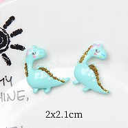 Opaque Resin Decoden Cabochons, Dinosaur with Glitter Powder, Cyan, 20x21mm(PW-WG20227-02)