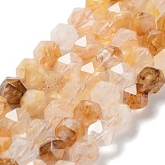 Natural Yellow Hematoid Quartz/Golden Healer Quartz Beads Strands, Faceted, Star Cut Round Beads, 9.5~10.5x9~9.5x9~9.5mm, Hole: 1.2mm, about 36~38pcs/strand, 14.76~15 inch(37.5~38.1cm)(G-G030-A01-02)