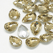 Pointed Back Glass Rhinestone Cabochons, Back Plated, Faceted, teardrop, Coffee, 10x7x4mm(RGLA-T081-7x10mm-04)