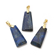Dyed Natural Lapis Lazuli Pendants, Faceted Trapezoid Charms, with Rack Plating Golden Tone Brass Findings, Cadmium Free & Lead Free, 25~26x12.5~13x3.5~4mm, Hole: 5x4mm(G-C045-01A-G)