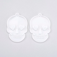 DIY Silicone Hangtag Molds, Resin Casting Molds, for UV Resin, Epoxy Resin Pendant Jewelry Making, Skull, White, 80x55x8mm, Hole: 3mm(DIY-WH0166-31)