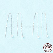 925 Sterling Silver Ear Thread, Ball Drop Long Chain Tassel Dangle Stud Earrings for Women, Silver, 80mm, Pin: 0.7mm(STER-P047-09S)