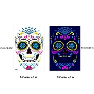 Heat Tranfer Luminous Printing Body Art Face Tattoo Sticker, Skull, for Halloween, Colorful, 21x14.5cm(PW-WG23340-01)