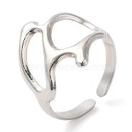 304 Stainless Steel Twist Hollow Open Cuff Ring for Women, Stainless Steel Color, Inner Diameter: 17mm(RJEW-I098-32P)