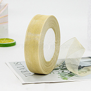 Polyester Organza Ribbon, for Christmas Decoration, Pale Goldenrod, 1 inch(25mm), about 49.21 Yards(45m)/Roll(FABR-PW0001-003A-26)