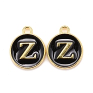 Golden Plated Alloy Charms, Cadmium Free & Lead Free, with Enamel, Enamelled Sequins, Flat Round with Letter, Black, Letter.Z, 14x12x2mm, Hole: 1.5mm(X-ENAM-S118-02Z)