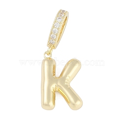 Brass Micro Pave Clear Cubic Zirconia Pendants, Long-Lasting Plated, letters, Letter K, 19x13x4.5mm, Hole: 8.5x5.5mm(KK-M289-01K-G)