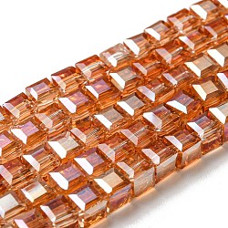Electroplate Glass Beads Strands, AB Color Plated, Faceted, Cube, Sandy Brown, 5~6x5~6x5~6mm, Hole: 1mm, 95~100pcs/strand, 54~57cm(EGLA-D018-6x6mm-50)