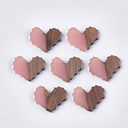 Resin & Walnut Wood Cabochons, Heart, Pink, 20.5x24~24.5mmx3mm(RESI-S358-89B)