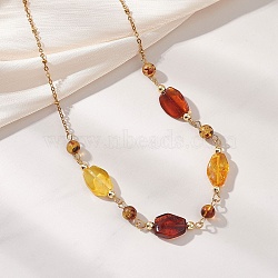 Natural Amber Nuggets Beaded Necklaces with 304 Stainless Steel Satellite Chain Necklaces, Golden, 15.04 inch(38.2cm)(NJEW-JN05978)