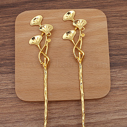 Flower Alloy Hair Sticks, Long-Lasting Plated, Hair Accessories for Woman, Golden, 169x28mm(PW-WG66787-02)