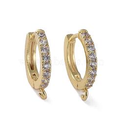 Brass Huggie Hoop Earring Findings, with Cubic Zirconia, Lead Free & Cadmium Free & Nickel Free, Long-Lasting Plated, Golden, 17x15x3mm, Hole: 1.2mm, Pin: 1mm(KK-P150-42G)