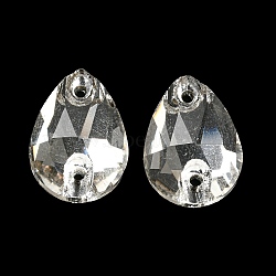 Glass Connector Charms, Faceted, Teardrop Links, Clear, 14x10x4mm, Hole: 1mm(GLAA-A006-15A)