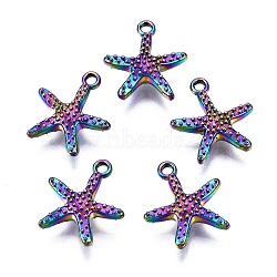 Alloy Charms, Cadmium Free & Nickel Free & Lead Free, Starfish, Rainbow Color, 14.5x13.5x4mm, Hole: 1.5mm(PALLOY-N163-040-NR)