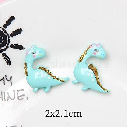 Opaque Reisn Decoden Cabochons, Dinosaur with Glitter Powder, Cyan, 20x21mm(PW-WG20227-02)