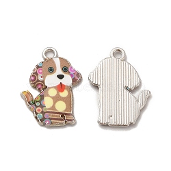 Alloy Enamel Pandants, Lead Free & Cadmium Free,  Platinum, Dog Charm, Brown, 21.5x16x2mm, Hole: 1.8mm(ENAM-K067-49P-06)