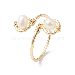 Copper Wire Wrapped Natural Cultured Freshwater Pearl Toe Open Ring, Cuff Toe Ring for Women, Golden, 1~15mm, Inner Diameter: 16.8mm(RJEW-JR00620)