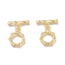 Brass Toggle Clasps, with Jump Rings, Long-Lasting Plated, Polygon, Real 18K Gold Plated, Bar: 20.7x7x2.2mm, Hole: 1.8mm, Polygon: 19.5x15.5x2.5mm, Hole: 3mm(X-KK-Q764-06G)
