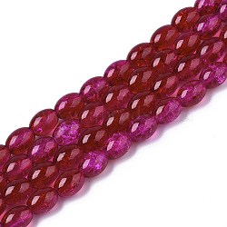 Transparent Crackle Glass Beads Strands, Oval, FireBrick, 8x5.5~6mm, Hole: 1mm, about 100pcs/strand, 31.4 inch(X-DGLA-S085-6x8-36)