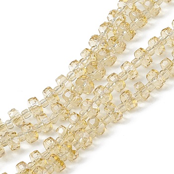 Transparent Electroplate Glass Beads Strands, Faceted, Rondelle, Pearl Luster Plated, Goldenrod, 5.5x3.5~4mm, Hole: 1mm, about 100pcs/strand, 21.65~22.05 inch(55~56cm)