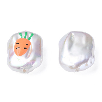 ABS Plastic Imitation Pearl Beads, with Enamel, Oval with Carrot, Light Salmon, 21x15x7mm, Hole: 1.2mm