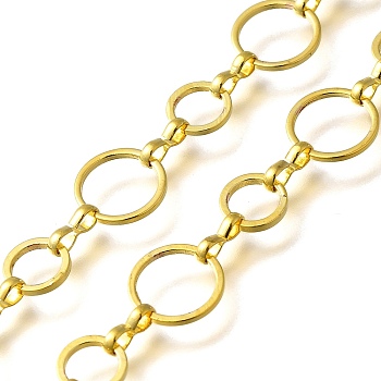 Rack Plating Brass Link Chains, Cadmium Free & Lead Free, Long-Lasting Plated, Unwelded, Flat Round, Golden, 8x1mm