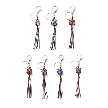 7Pcs Gemstone Tassel Keychains, Stone Net Pocket Pendant Keychain, for Car Key Bag Ornament, 16.5cm