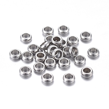 201 Stainless Steel Spacer Beads, Rondelle, Stainless Steel Color, 3.5x1mm, Hole: 2mm