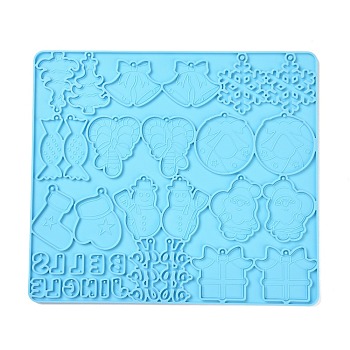 Christmas Theme Pendant Silicone Molds, Resin Casting Molds, for UV Resin, Epoxy Resin Jewelry Making, Mixed Shapes, Deep Sky Blue, 233x263x4mm, Hole: 1mm and 2mm and 3mm