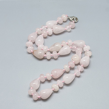Natural Rose Quartz Beaded Necklaces, with Alloy Lobster Clasps, Teardrop, 18.1 inch~18.5 inch(46~47cm)