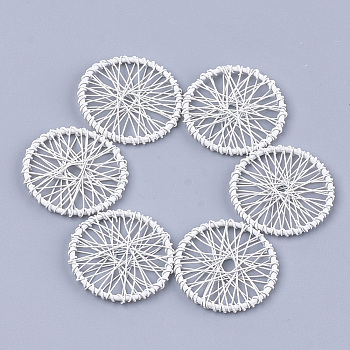 Spray Painted Eco-Friendly Iron Filigree Joiners Links, Wheel, White, 30.5x3.5mm