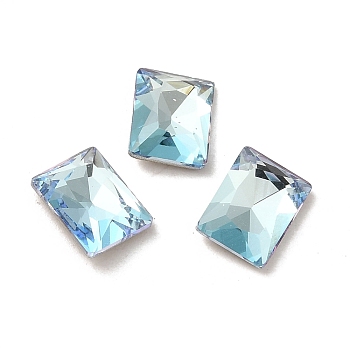 Glass Rhinestone Cabochons, Point Back & Back Plated, Faceted, Rectangle, Light Azore, 8x6x2.8mm