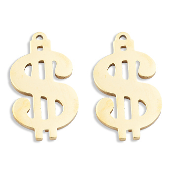 Ion Plating(IP) 201 Stainless Steel Charms, Dollar Sign, Real 18K Gold Plated, 26x15x1.5mm, Hole: 1.2mm