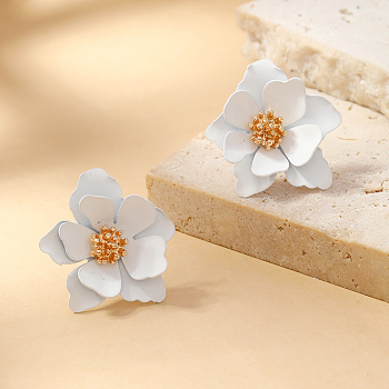 Sweet and Stylish Multi-layer Petal Flower Stud Earrings for Women, White