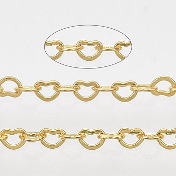 3.28 Feet Soldered Brass Heart Chains, Golden, 1.8x2.4x0.4mm