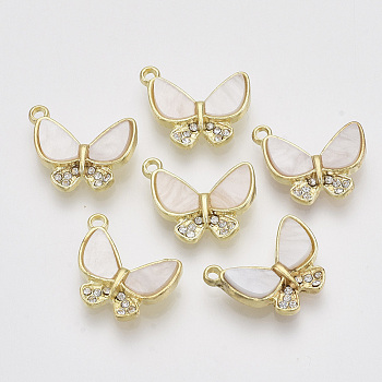 Alloy Pendants, with Plastic and Crystal Rhinestone, Butterfly, Golden, Lavender Blush, 14.5x17x3.5~4.5mm, Hole: 1.4mm