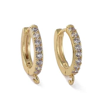 Brass Huggie Hoop Earring Findings, with Cubic Zirconia, Lead Free & Cadmium Free & Nickel Free, Long-Lasting Plated, Golden, 17x15x3mm, Hole: 1.2mm, Pin: 1mm