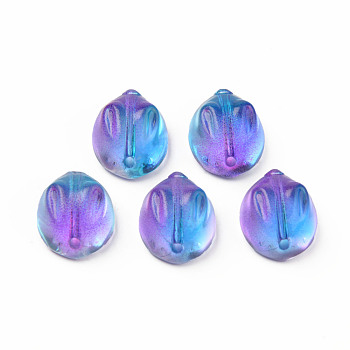 Two Tone Transparent Spray Painted Glass Beads, Rabbit, Blue Violet, 14x12x8mm, Hole: 1.4mm