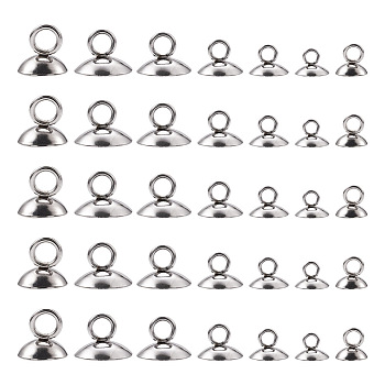 140Pcs 7 Style 304 Stainless Steel Bead Cap Pendant Bails, for Globe Glass Bubble Cover Pendants, Stainless Steel Color, 20pcs/style