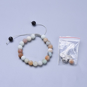 Adjustable Nylon Cord Braided Bracelets, with Natural Flower Amazonite Beads and Alloy Buddha Head Beads, Hollow Rubber Cord, Packing Box, 2 inch~3-1/8 inch(5~8cm)