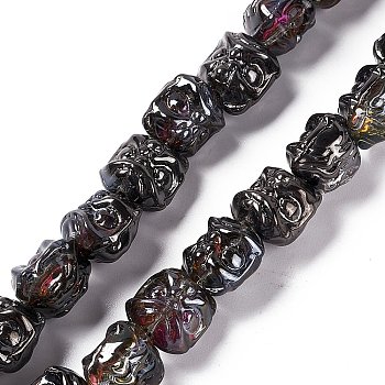 Half Rainbow Plated Electroplate Glass Beads, Dancing Lion, Black, 11.5~12x11.5x9.5mm, Hole: 1.2mm, about 55pcs/strand, 24.02''(61cm)