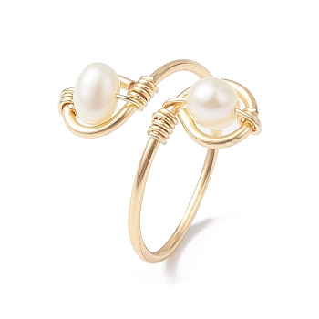Copper Wire Wrapped Natural Cultured Freshwater Pearl Toe Open Ring, Cuff Toe Ring for Women, Golden, 1~15mm, Inner Diameter: 16.8mm