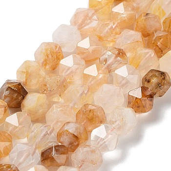 Natural Yellow Hematoid Quartz/Golden Healer Quartz Beads Strands, Faceted, Star Cut Round Beads, 9.5~10.5x9~9.5x9~9.5mm, Hole: 1.2mm, about 36~38pcs/strand, 14.76~15 inch(37.5~38.1cm)