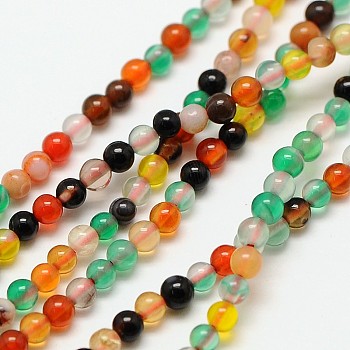 Natural Agate Round Bead Strands, Dyed, 2mm, Hole: 0.8mm, about 184pcs/strand, 16 inch