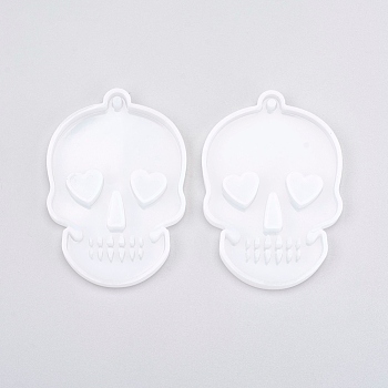 DIY Silicone Hangtag Molds, Resin Casting Molds, for UV Resin, Epoxy Resin Pendant Jewelry Making, Skull, White, 80x55x8mm, Hole: 3mm